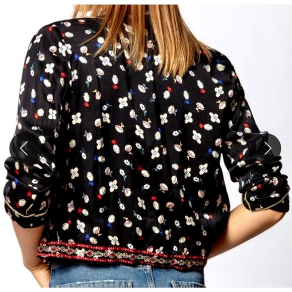Zadig & Voltaire Vendrix Floral-Print Open-Front Jacket 38 (M) Black Multi - Picture 3 of 16